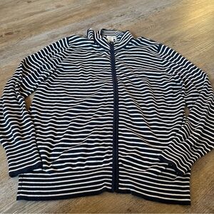 Orvis Navy and White Striped Zip Sweater L nautical lightweight